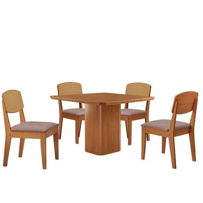 Mesa De Jantar Eloise 90cm Tampo Mdf 4 Cadeiras Moderna Linho Capuccino/naturale