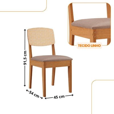 Mesa De Jantar Eloise 90cm Tampo Mdf 4 Cadeiras Moderna Linho Capuccino/naturale