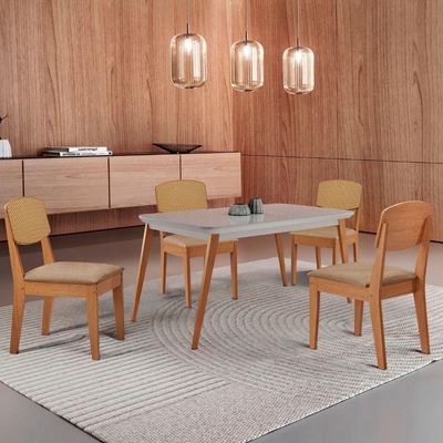 Mesa De Jantar Copper 120cm Tampo Mdf Vidro 4 Cadeiras Turim 07/nat/off/serig. Off