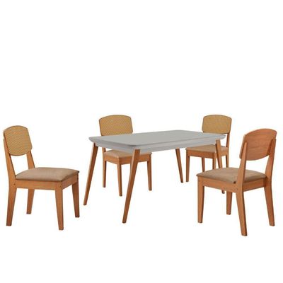 Mesa De Jantar Copper 120cm Tampo Mdf Vidro 4 Cadeiras Turim 07/nat/off/serig. Off