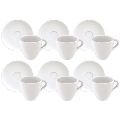 Conjunto com 6 Xícaras e Pires para Expresso Tramontina Paola em Porcelana Branca - 95 ml