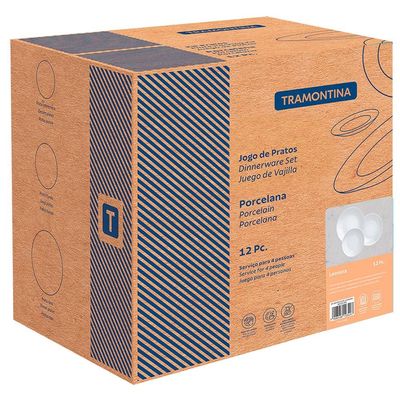 Conjunto com 12 Pratos Tramontina Leonora em Porcelana - Branco