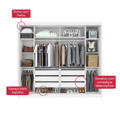 Guarda Roupa Easy Max 2 Portas S Espelhos E Pés Branco Lopas