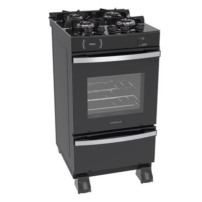 FOGAO A GAS MAXI VITREO 4 Q PRETO FOSCO GAS GLP