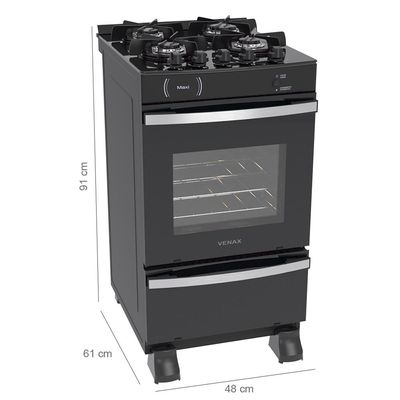 FOGAO A GAS MAXI VITREO 4 Q PRETO FOSCO GAS GLP