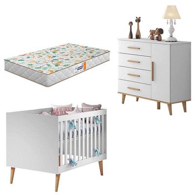 Berço Americano E Cômoda Infantil Ludmila Branco Bétula Com Colchão Gazin – Carolina