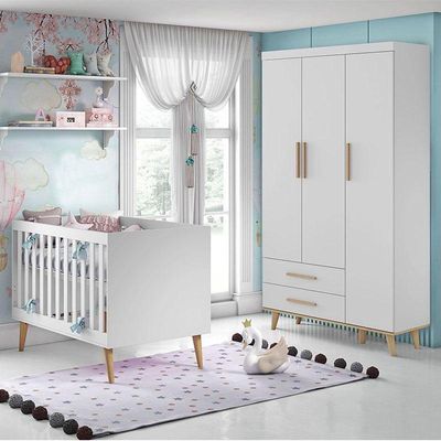 Berço Americano E Guarda Roupa Infantil Ludmila Branco Bétula Com Colchão Gazin – Carolina