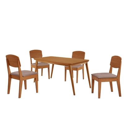 Mesa De Jantar Copper 120cm Tampo Mdf Com 4 Cadeiras Moderna Linho Capuccino/naturale/naturale