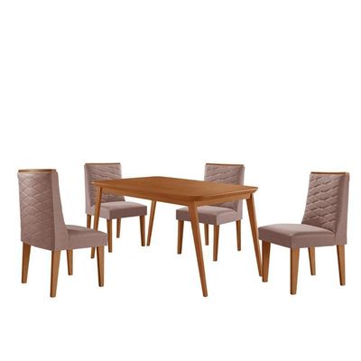 Mesa De Jantar Copper 120cm Tampo Mdf 4 Cadeiras Moderna Linho Capuccino/naturale/naturale