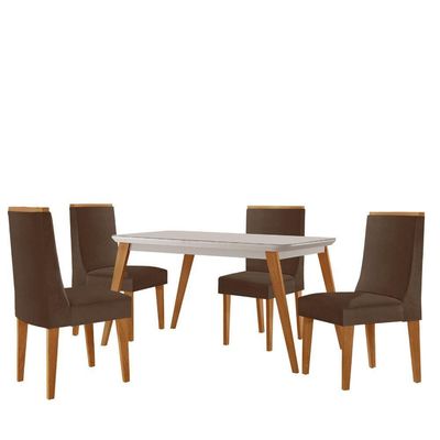 Mesa De Jantar Copper 120cm Tampo Mdf 4 Cadeiras Moderna Veludo Marrom/nat/off/serig. Off