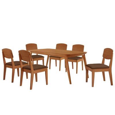 Mesa De Jantar Copper 180cm Tampo Mdf 6 Cadeiras Moderna Veludo Marrom/naturalle/naturalle