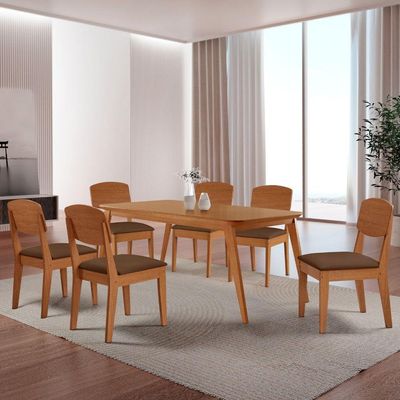 Mesa De Jantar Copper 180cm Tampo Mdf 6 Cadeiras Moderna Veludo Marrom/naturalle/naturalle