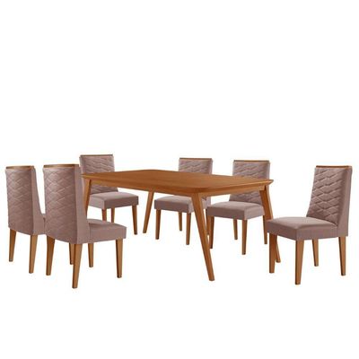 Mesa De Jantar Copper 180cm Tampo Mdf Com 6 Cadeiras Moderna Linho Capuccino/naturale/naturale