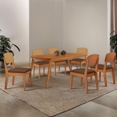 Mesa De Jantar Copper 180cm Tampo Mdf Laminado 6 Cadeiras Veludo Marrom/naturalle/naturalle