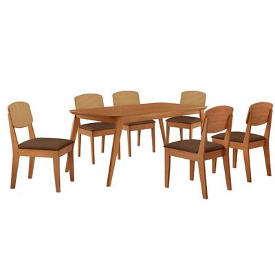 Mesa De Jantar Copper 180cm Tampo Mdf Laminado 6 Cadeiras Veludo Marrom/naturalle/naturalle