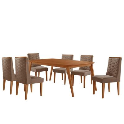 Mesa De Jantar Copper 180cm Tampo Mdf Com 6 Cadeiras Moderna Veludo Capuccino/naturalle/naturalle