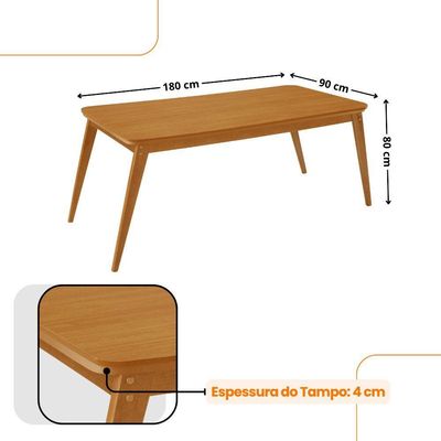 Mesa De Jantar Copper 180cm Tampo Mdf Com 6 Cadeiras Moderna Veludo Marrom/naturalle/naturalle