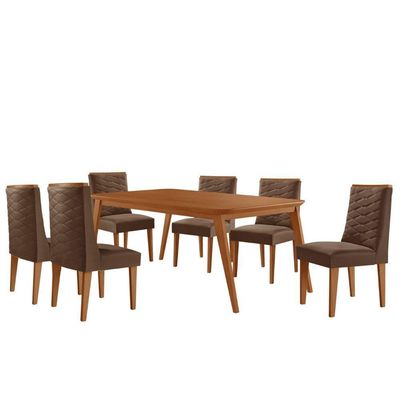 Mesa De Jantar Copper 180cm Tampo Mdf Com 6 Cadeiras Moderna Veludo Marrom/naturalle/naturalle