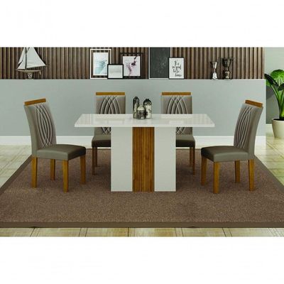 Conjunto De Mesa De Jantar Doha Off White E Freijó E 6 Cadeiras Juli Camurça