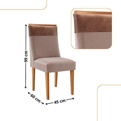 Mesa De Jantar Copper 180cm Tampo Mdf Com 6 Cadeiras Moderna Linho Capuccino / Tork / Naturale