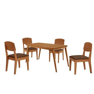 Mesa De Jantar Copper 120cm Tampo Mdf Com 4 Cadeiras Moderna Veludo Marrom/naturalle/naturalle