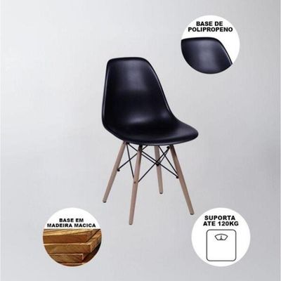 Conjunto De Mesa 4 Cadeiras Pretas Eames Eiffel 90cm Base Madeira Tampo Preto Preto