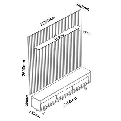 Rack Reluz 3 Gavetas Com Painel Para Tv Até 75 Polegadas Led Ripado Nobre Naturale E Off White