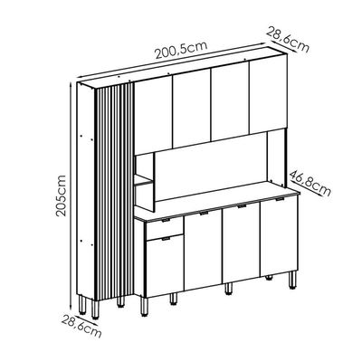 Cozinha Compacta 9 Portas 1 Gaveta 201 Cm Pulse Freijo
