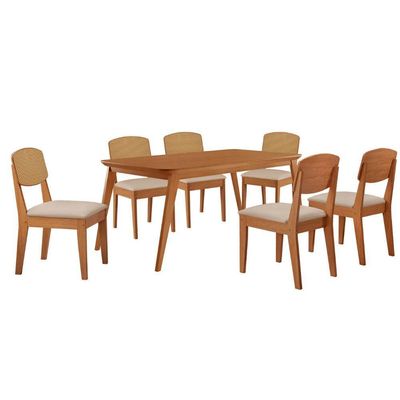 Mesa De Jantar Copper 180cm Tampo Mdf Laminado 6 Cadeiras Veludo Creme/naturalle/naturalle