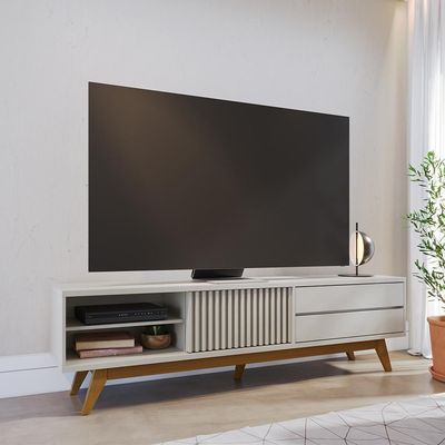 Rack Para Tv Até 75 Polegadas 1 Porta 2 Gavetas Veneza Off White 200cm