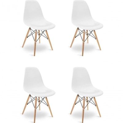 Conjunto De Mesa De Jantar Eames Eiffel Redonda 90cm Tampo De Madeira Branco Com 4 Cadeiras Brancas