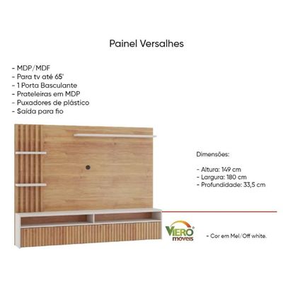 Painel Home Para Tv Até 65 Polegadas 1 Porta Versalhes Mel E Off 180cm