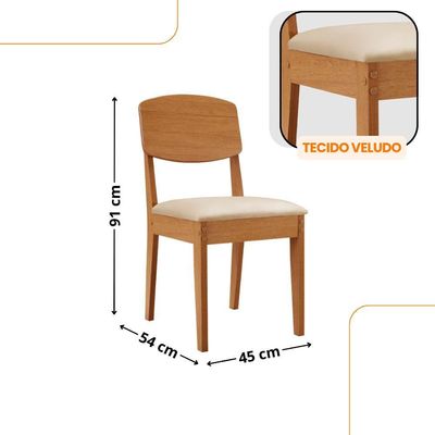 Mesa De Jantar Copper 120cm Tampo Mdf Com 4 Cadeiras Moderna Veludo Creme/naturalle/naturalle
