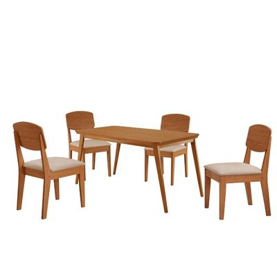 Mesa De Jantar Copper 120cm Tampo Mdf Com 4 Cadeiras Moderna Veludo Creme/naturalle/naturalle