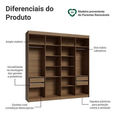 Guarda-roupa Closet 4 Gavetas 216 Cm Venus Madesa Rustic