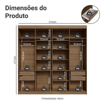 Guarda-roupa Closet 4 Gavetas 216 Cm Venus Madesa Rustic