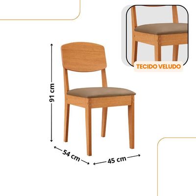 Mesa De Jantar Copper 120cm Tampo Mdf Com 4 Cadeiras Moderna Veludo Capuccino/naturalle/naturalle