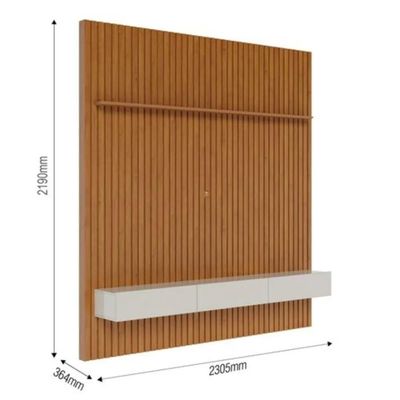 Painel Home Para Tv 70 Polegadas 2 Gavetas Ripado Slim Nature E Off White 280cm