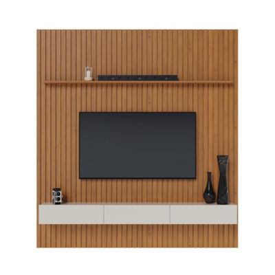 Painel Home Para Tv 70 Polegadas 2 Gavetas Ripado Slim Nature E Off White 280cm