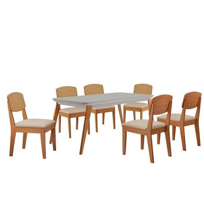 Mesa De Jantar Copper 180cm Tampo Mdf Vidro 6 Cadeiras Veludo Creme /off /naturale /serig Off