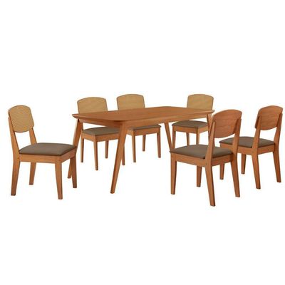 Mesa De Jantar Copper 180cm Tampo Mdf Laminado 6 Cadeiras Veludo Capuccino/naturalle/naturalle