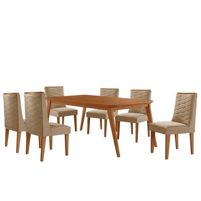 Mesa De Jantar Copper 180cm Tampo Mdf Com 6 Cadeiras Moderna Turim 07/naturalle/naturalle