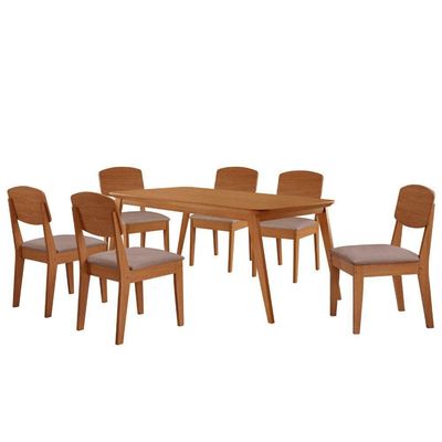 Mesa De Jantar Copper 180cm Tampo Mdf 6 Cadeiras Moderna Linho Capuccino/naturale/naturale
