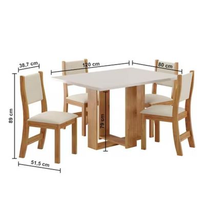 Conjunto Mesa De Jantar Retangular Milani Mel 4 Cadeiras Sol Linho Bege
