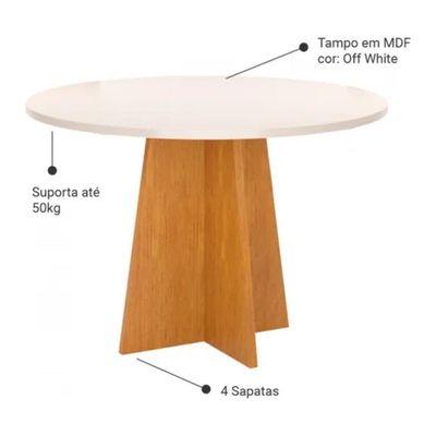 Conjunto Mesa De Jantar Redonda Slin Mel 4 Cadeiras Sol Linho Bege