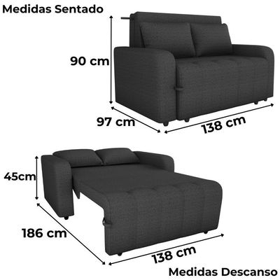 Sofa Cama 2 Lugares 138 Cm Amora Linho Vancouver Milani Store Chumbo