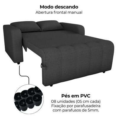 Sofa Cama 2 Lugares 138 Cm Amora Linho Vancouver Milani Store Chumbo
