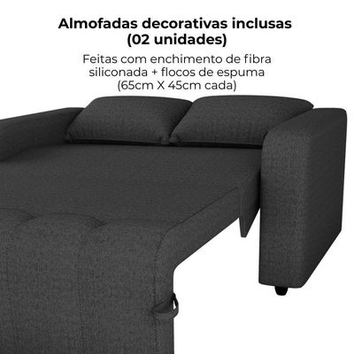 Sofa Cama 2 Lugares 138 Cm Amora Linho Vancouver Milani Store Chumbo
