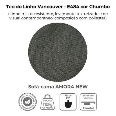 Sofa Cama 2 Lugares 138 Cm Amora Linho Vancouver Milani Store Chumbo