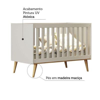 Berço Americano E Guarda Roupa Infantil Ludmila Off White Bétula Com Colchão Ortobom - Carolina Baby